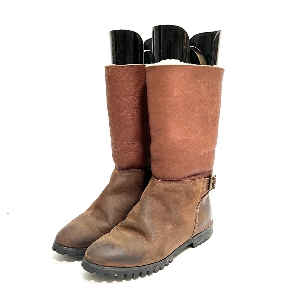 Vintage Y2K women’s brown nubuck leather fleece lined buckle winter boots - Picture 6 of 9